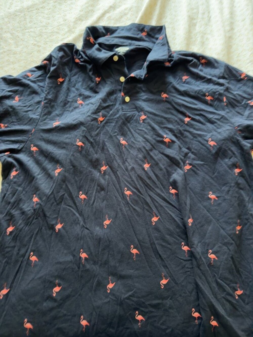 Old Navy- Flamingo print polo- size 2XL- Navy with pink/coral print